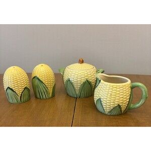 VTG Corn Cob Salt & Pepper Shakers Cream & Sugar Japan Hand Painted 4 Piece Set